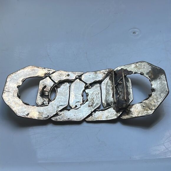 Vintage hammered silver interlocking hexagon circle belt buckle - Picture 5 of 7